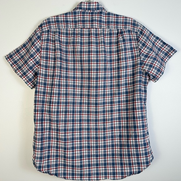 J Crew Baird McNutt Irish Linen Button Down Up Shirt Plaid Large Red Blue - Picture 5 of 10